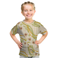 Melemele Ahiahia Hawai'i Palaka Plumeria Kid T Shirt Puakenikeni and Maile Lei