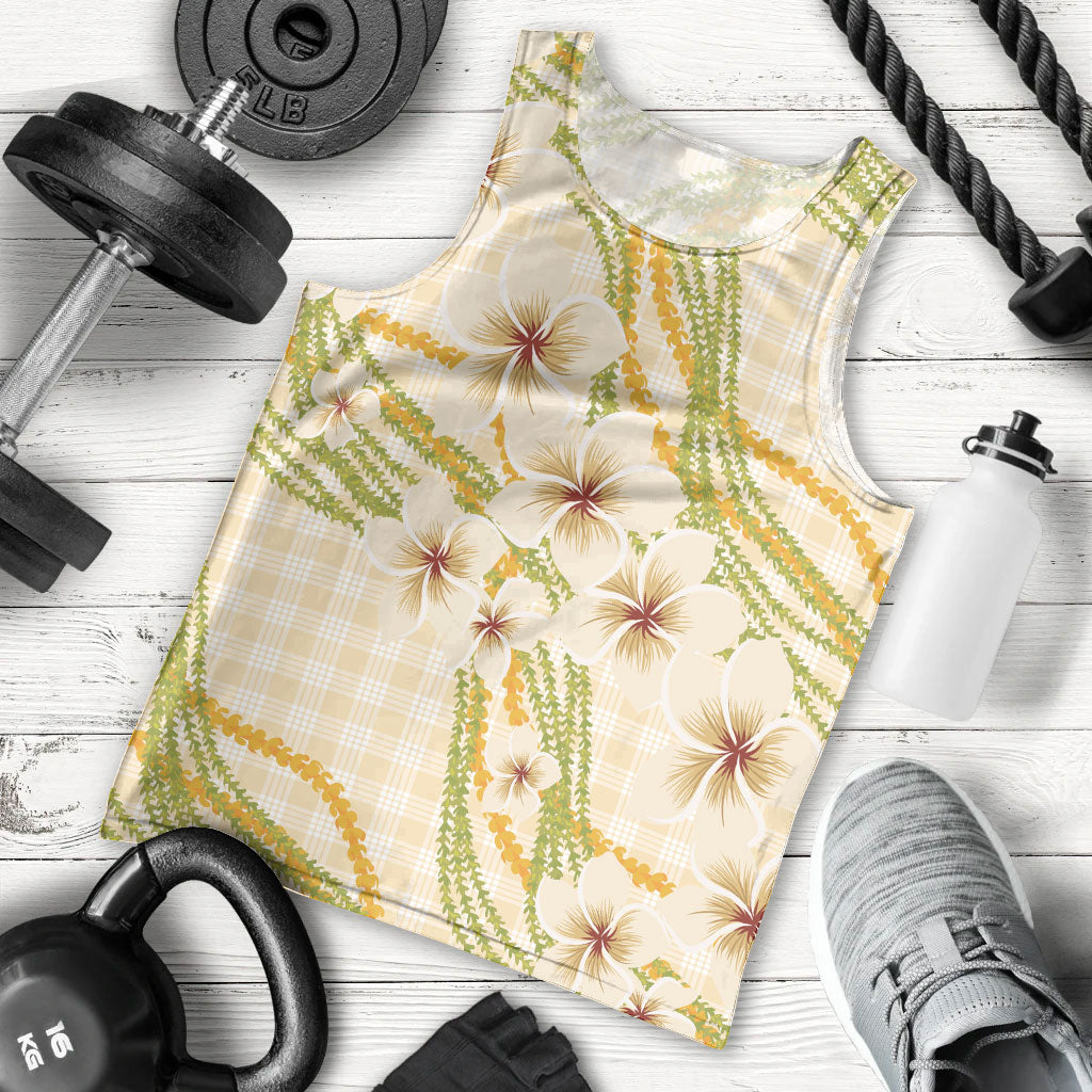 Melemele Ahiahia Hawai'i Palaka Plumeria Men Tank Top Puakenikeni and Maile Lei