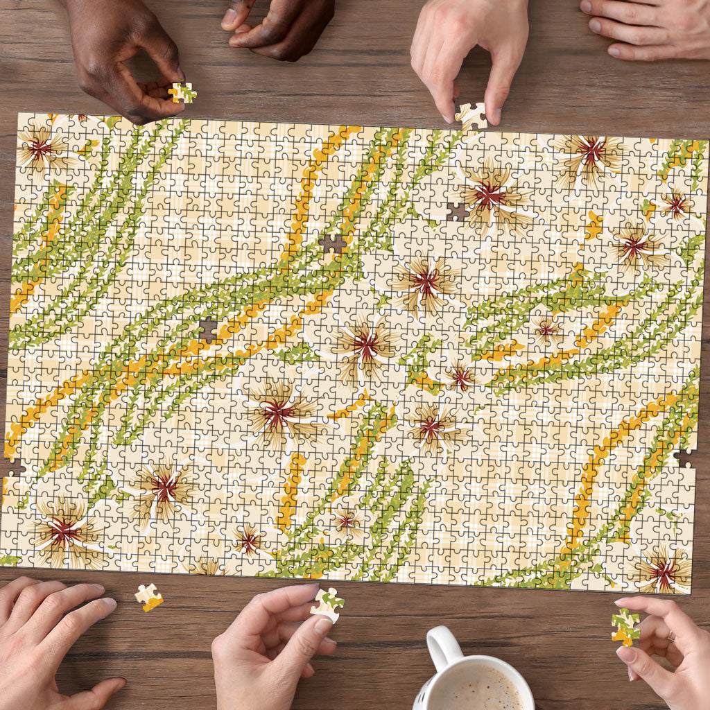 Melemele Ahiahia Hawai'i Palaka Plumeria Puzzle Puakenikeni and Maile Lei