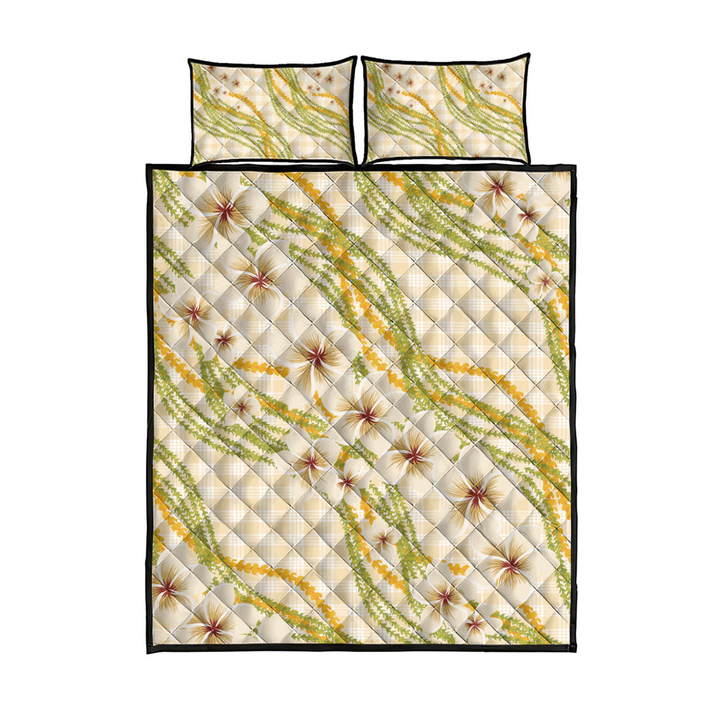 Melemele Ahiahia Hawai'i Palaka Plumeria Quilt Bed Set Puakenikeni and Maile Lei