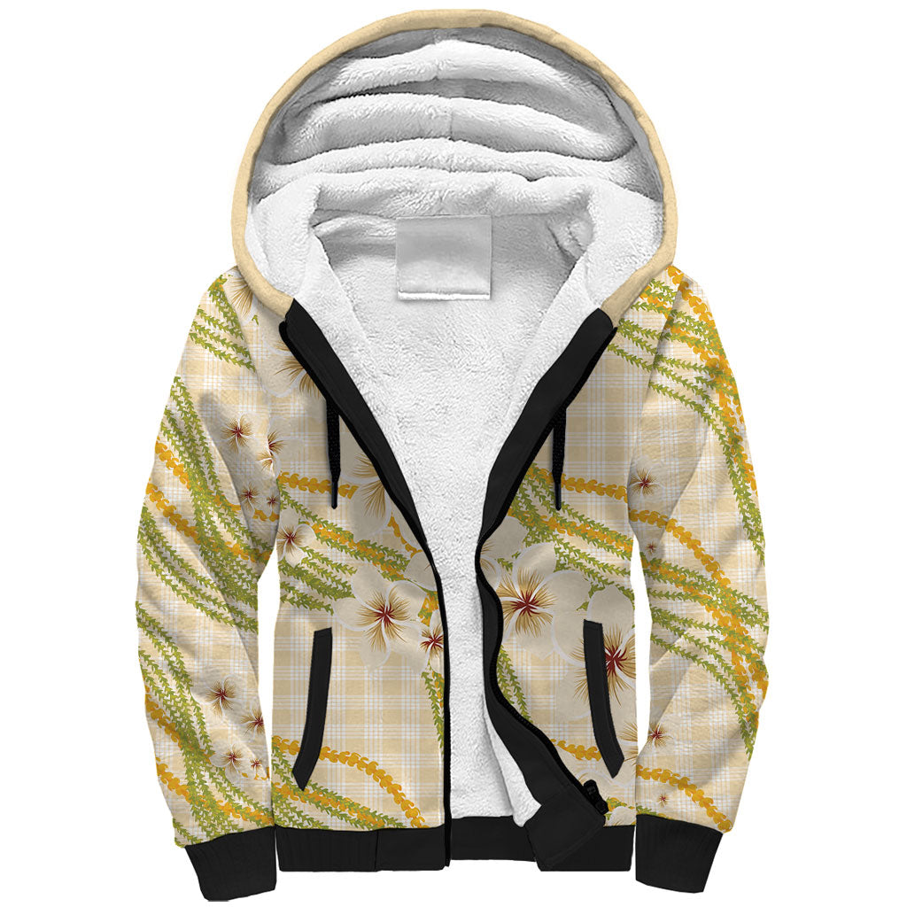 Melemele Ahiahia Hawai'i Palaka Plumeria Sherpa Hoodie Puakenikeni and Maile Lei