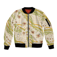 Melemele Ahiahia Hawai'i Palaka Plumeria Sleeve Zip Bomber Jacket Puakenikeni and Maile Lei