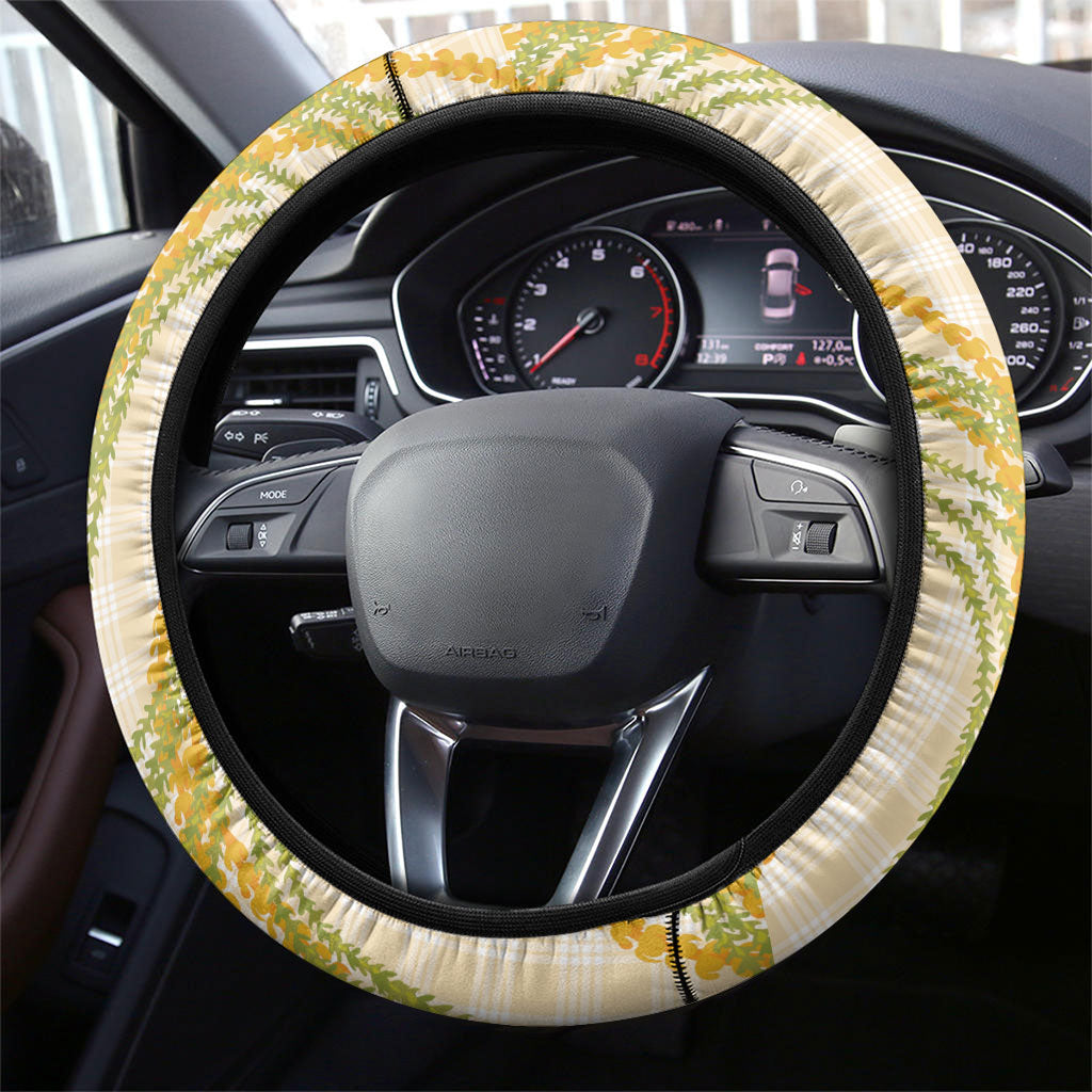 Melemele Ahiahia Hawai'i Palaka Plumeria Steering Wheel Cover Puakenikeni and Maile Lei