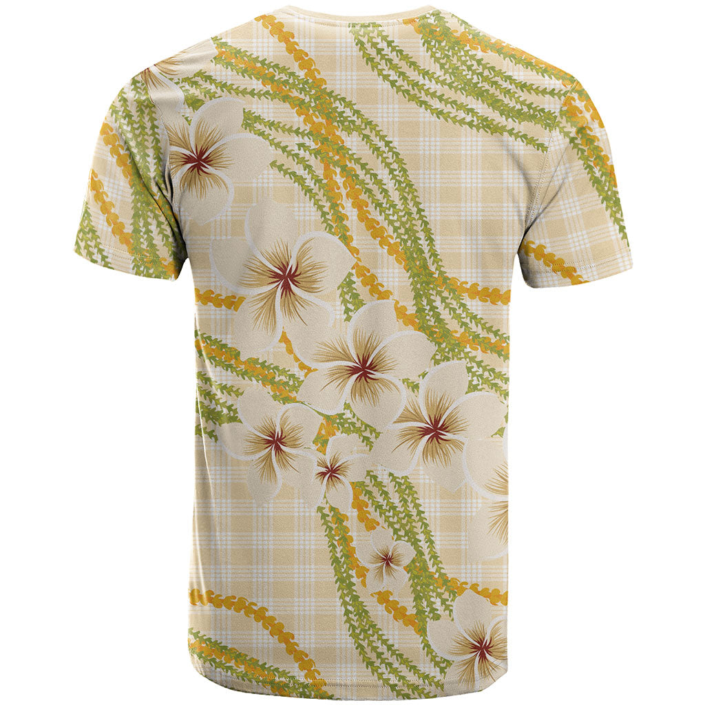 Melemele Ahiahia Hawai'i Palaka Plumeria T Shirt Puakenikeni and Maile Lei