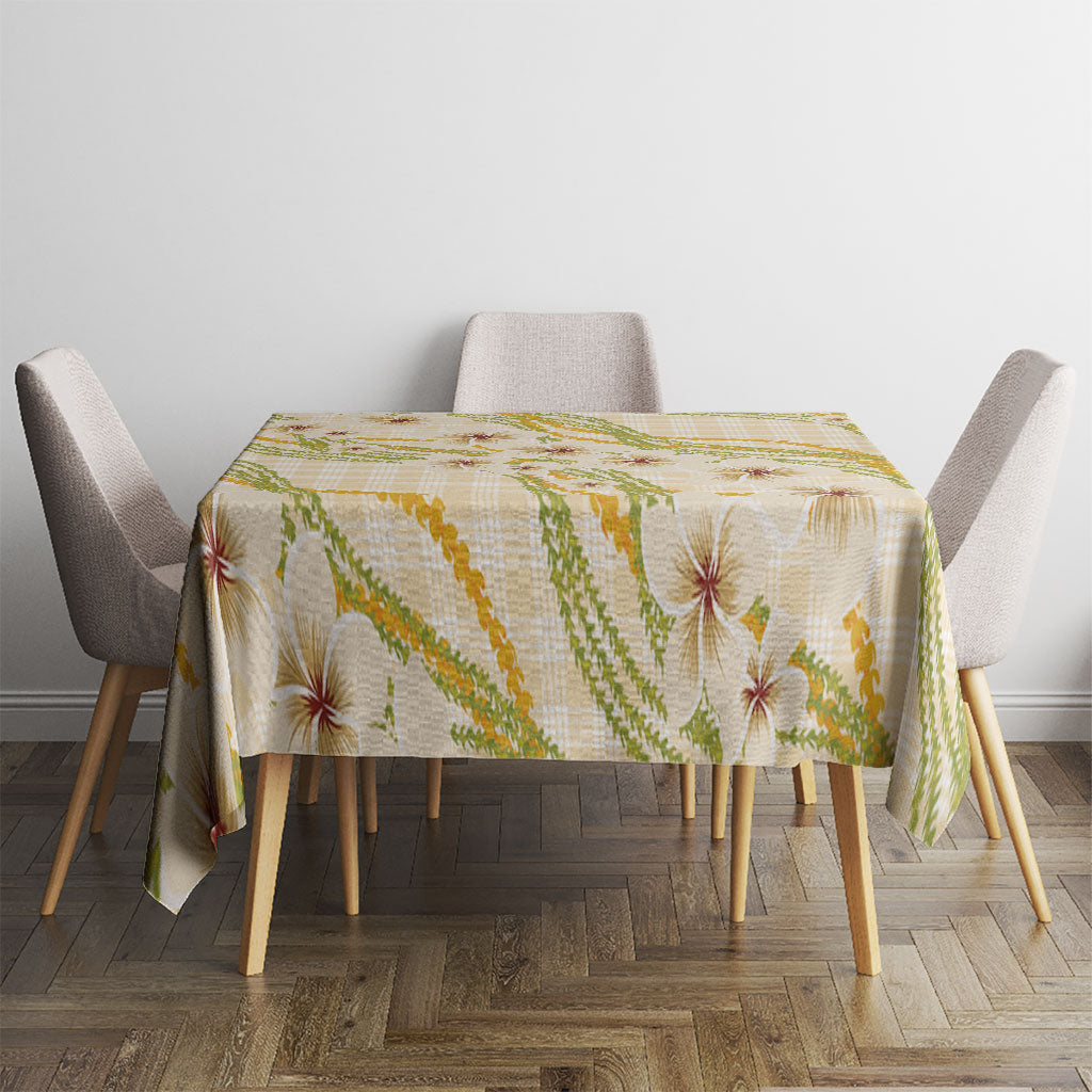 Melemele Ahiahia Hawai'i Palaka Plumeria Tablecloth Puakenikeni and Maile Lei
