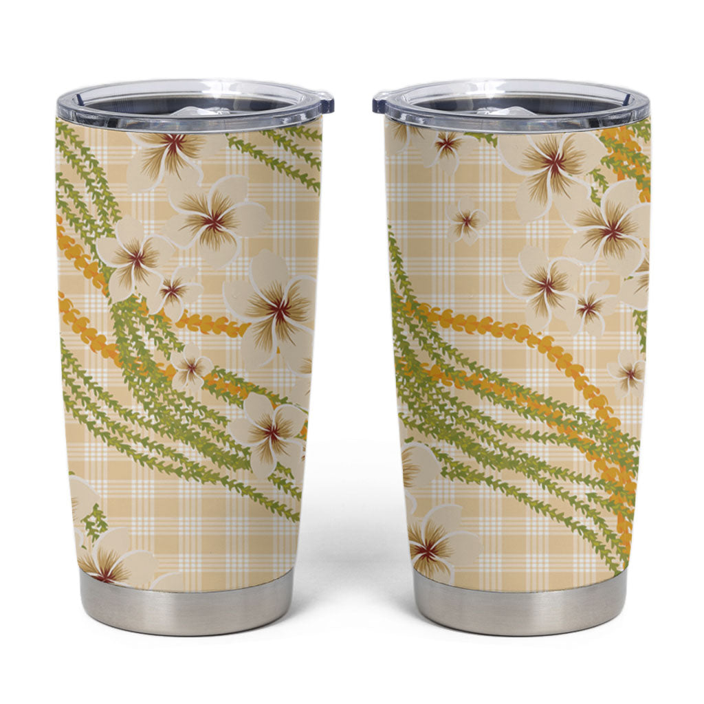 Melemele Ahiahia Hawai'i Palaka Plumeria Tumbler Cup Puakenikeni and Maile Lei