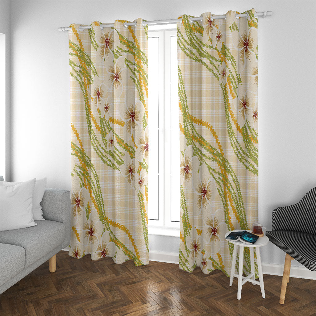 Melemele Ahiahia Hawai'i Palaka Plumeria Window Curtain Puakenikeni and Maile Lei