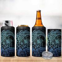 Floral Polynesian Hibiscus Tattoo Can Cooler Tumbler Blue Gradient Style