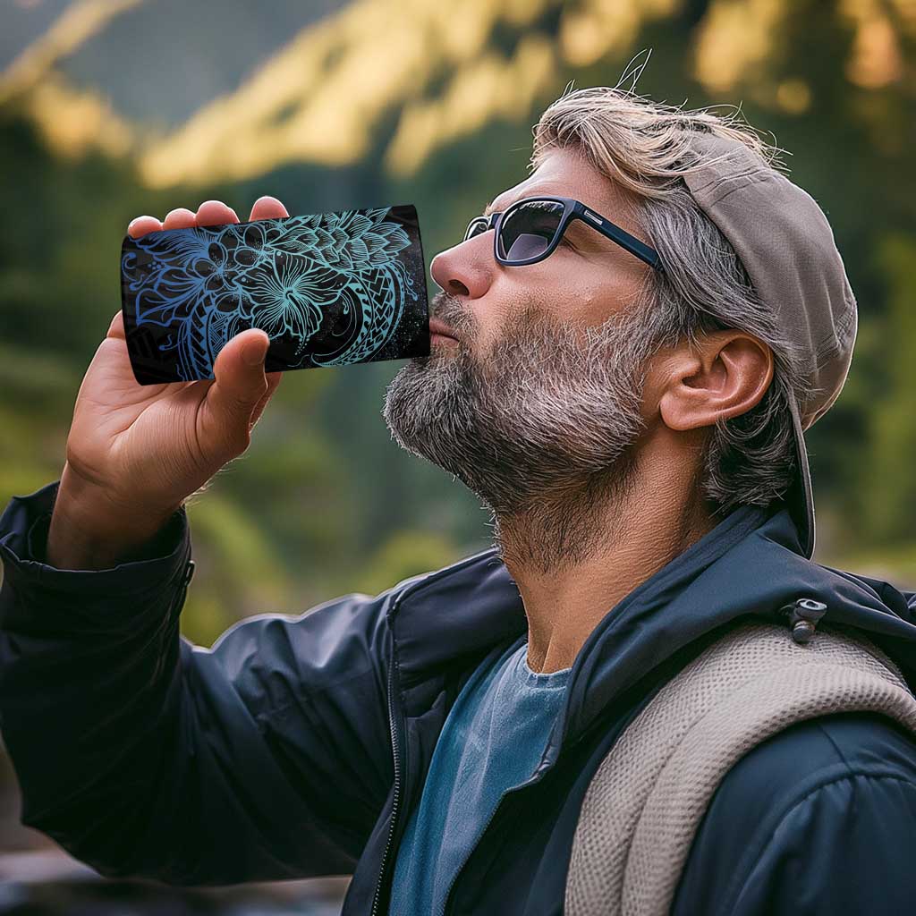 Floral Polynesian Hibiscus Tattoo Can Cooler Tumbler Blue Gradient Style