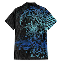 Floral Polynesian Hibiscus Tattoo Family Matching Long Sleeve Bodycon Dress and Hawaiian Shirt Blue Gradient Style LT9 - Polynesian Pride