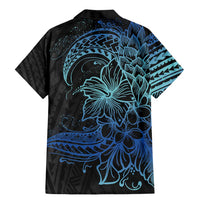 Floral Polynesian Hibiscus Tattoo Family Matching Mermaid Dress and Hawaiian Shirt Blue Gradient Style LT9 - Polynesian Pride