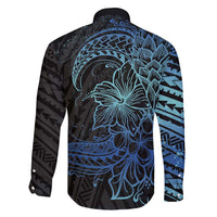 Floral Polynesian Hibiscus Tattoo Family Matching Mermaid Dress and Hawaiian Shirt Blue Gradient Style LT9 - Polynesian Pride