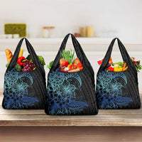 Floral Polynesian Hibiscus Tattoo Grocery Bag Blue Gradient Style