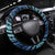 Floral Polynesian Hibiscus Tattoo Steering Wheel Cover Blue Gradient Style