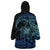 Floral Polynesian Hibiscus Tattoo Wearable Blanket Hoodie Blue Gradient Style