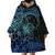 Floral Polynesian Hibiscus Tattoo Wearable Blanket Hoodie Blue Gradient Style