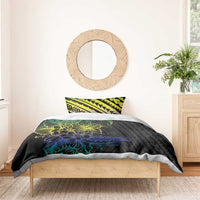 Floral Polynesian Hibiscus Tattoo Bedding Set Green Gradient Style
