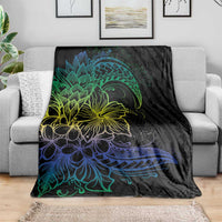 Floral Polynesian Hibiscus Tattoo Blanket Green Gradient Style