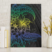 Floral Polynesian Hibiscus Tattoo Canvas Wall Art Green Gradient Style