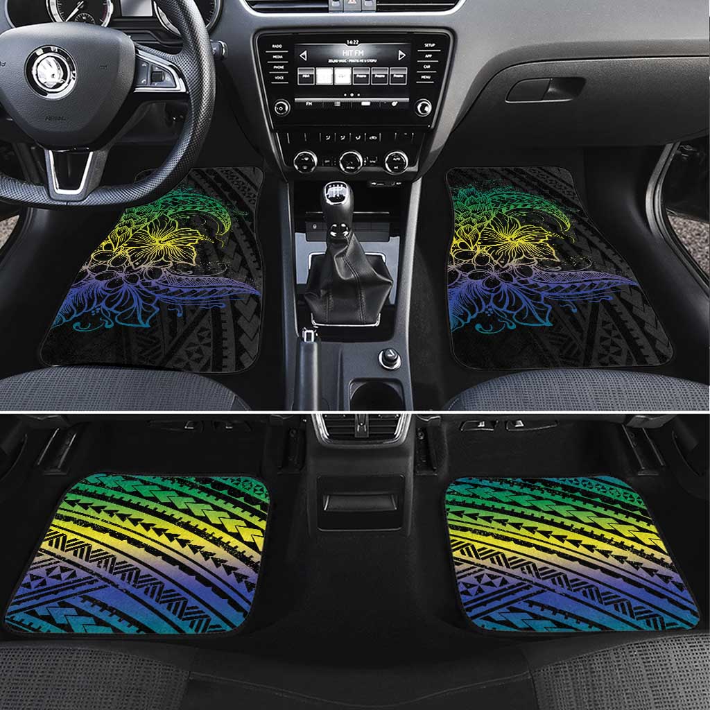 Floral Polynesian Hibiscus Tattoo Car Mats Green Gradient Style