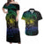 Floral Polynesian Hibiscus Tattoo Couples Matching Off Shoulder Maxi Dress and Hawaiian Shirt Green Gradient Style