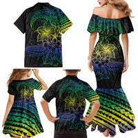Floral Polynesian Hibiscus Tattoo Family Matching Mermaid Dress and Hawaiian Shirt Green Gradient Style LT9 - Polynesian Pride