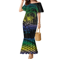 Floral Polynesian Hibiscus Tattoo Family Matching Mermaid Dress and Hawaiian Shirt Green Gradient Style LT9 Mom's Dress Green - Polynesian Pride
