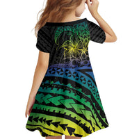 Floral Polynesian Hibiscus Tattoo Family Matching Off Shoulder Maxi Dress and Hawaiian Shirt Green Gradient Style LT9 - Polynesian Pride