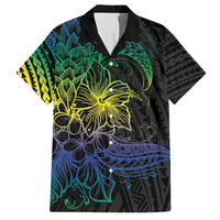 Floral Polynesian Hibiscus Tattoo Family Matching Off Shoulder Maxi Dress and Hawaiian Shirt Green Gradient Style LT9 Dad's Shirt - Short Sleeve Green - Polynesian Pride