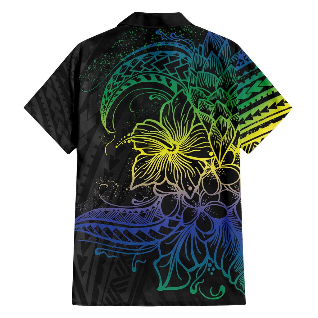 Floral Polynesian Hibiscus Tattoo Family Matching Off Shoulder Maxi Dress and Hawaiian Shirt Green Gradient Style LT9 - Polynesian Pride