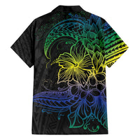 Floral Polynesian Hibiscus Tattoo Family Matching Off Shoulder Maxi Dress and Hawaiian Shirt Green Gradient Style LT9 - Polynesian Pride