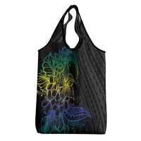 Floral Polynesian Hibiscus Tattoo Grocery Bag Green Gradient Style