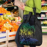 Floral Polynesian Hibiscus Tattoo Grocery Bag Green Gradient Style