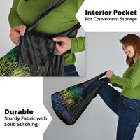 Floral Polynesian Hibiscus Tattoo Grocery Bag Green Gradient Style