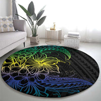 Floral Polynesian Hibiscus Tattoo Round Carpet Green Gradient Style