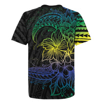 Floral Polynesian Hibiscus Tattoo Rugby Jersey Green Gradient Style