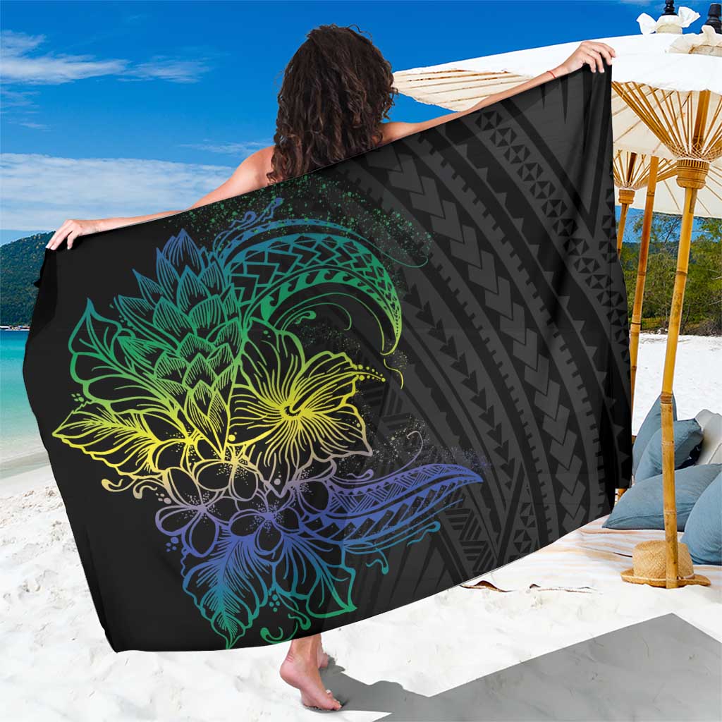 Floral Polynesian Hibiscus Tattoo Sarong Green Gradient Style
