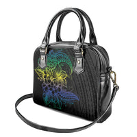 Floral Polynesian Hibiscus Tattoo Shoulder Handbag Green Gradient Style