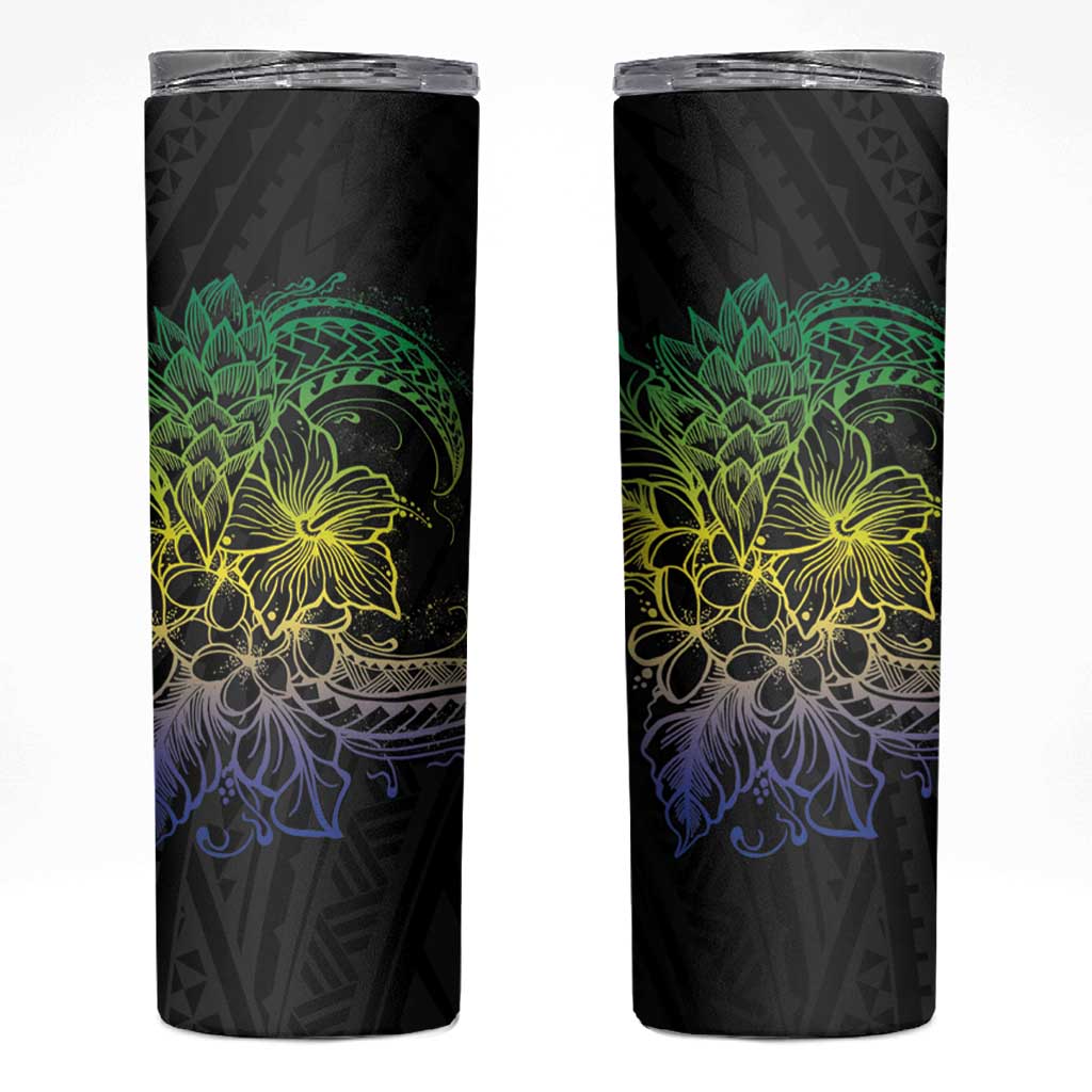 Floral Polynesian Hibiscus Tattoo Skinny Tumbler Green Gradient Style