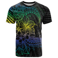 Floral Polynesian Hibiscus Tattoo T Shirt Green Gradient Style