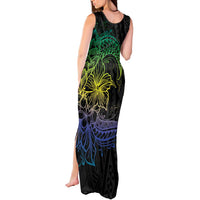Floral Polynesian Hibiscus Tattoo Tank Maxi Dress Green Gradient Style