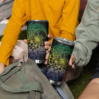 Floral Polynesian Hibiscus Tattoo Tumbler Cup Green Gradient Style