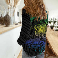 Floral Polynesian Hibiscus Tattoo Women Casual Shirt Green Gradient Style LT9 - Polynesian Pride