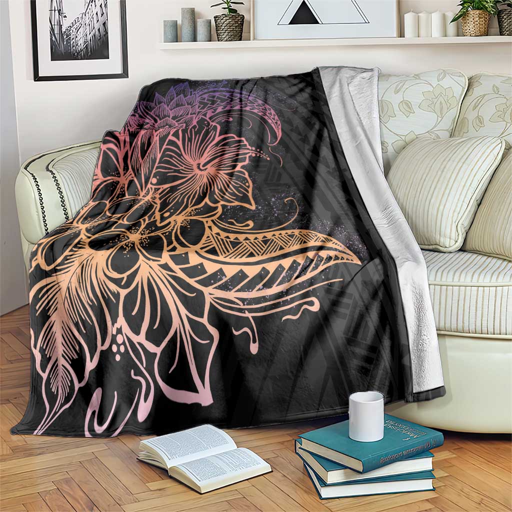 Floral Polynesian Hibiscus Tattoo Blanket Peach Gradient Style