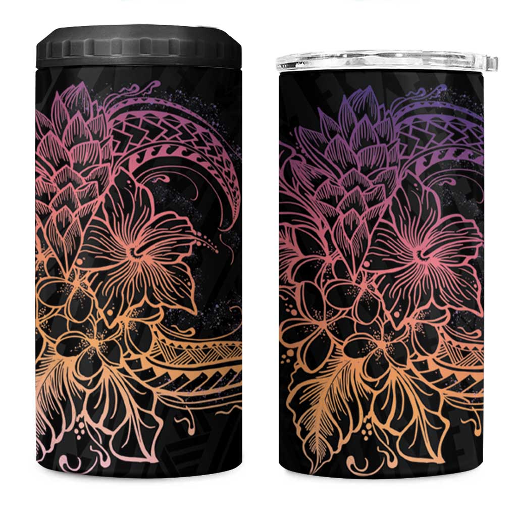 Floral Polynesian Hibiscus Tattoo Can Cooler Tumbler Peach Gradient Style