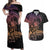 Floral Polynesian Hibiscus Tattoo Couples Matching Off Shoulder Maxi Dress and Hawaiian Shirt Peach Gradient Style