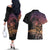 Floral Polynesian Hibiscus Tattoo Couples Matching Off The Shoulder Long Sleeve Dress and Hawaiian Shirt Peach Gradient Style