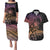 Floral Polynesian Hibiscus Tattoo Couples Matching Puletasi and Hawaiian Shirt Peach Gradient Style