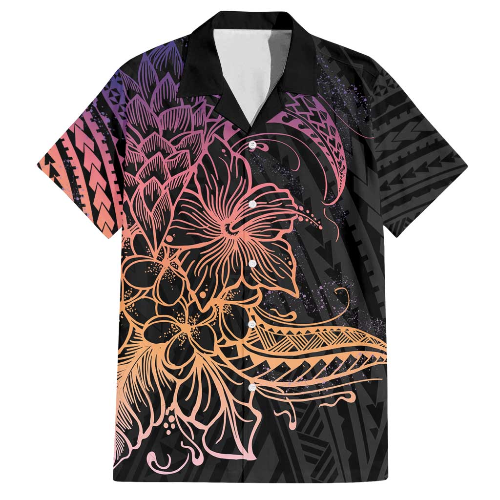 Floral Polynesian Hibiscus Tattoo Family Matching Long Sleeve Bodycon Dress and Hawaiian Shirt Peach Gradient Style LT9 Dad's Shirt - Short Sleeve Peach - Polynesian Pride