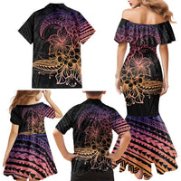 Floral Polynesian Hibiscus Tattoo Family Matching Mermaid Dress and Hawaiian Shirt Peach Gradient Style LT9 - Polynesian Pride